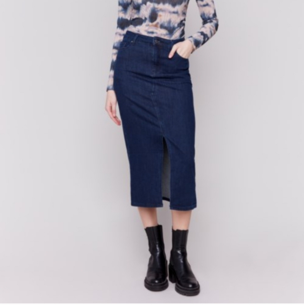 CHARLIE B Classic Denim Jeans Pencil Midi Skirt Small